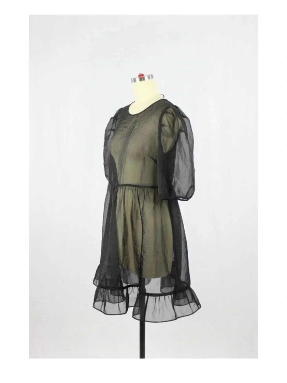 Aritzia WILFRED Madeline Black Sheer Organza Mini Babydoll Dress, Size S - Picture 4 of 13
